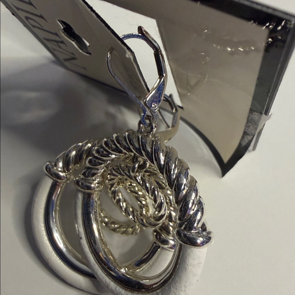 Napier Silver Tone White Leather Wrapped Orbital Drop Earrings ~ NWT - Picture 7 of 8